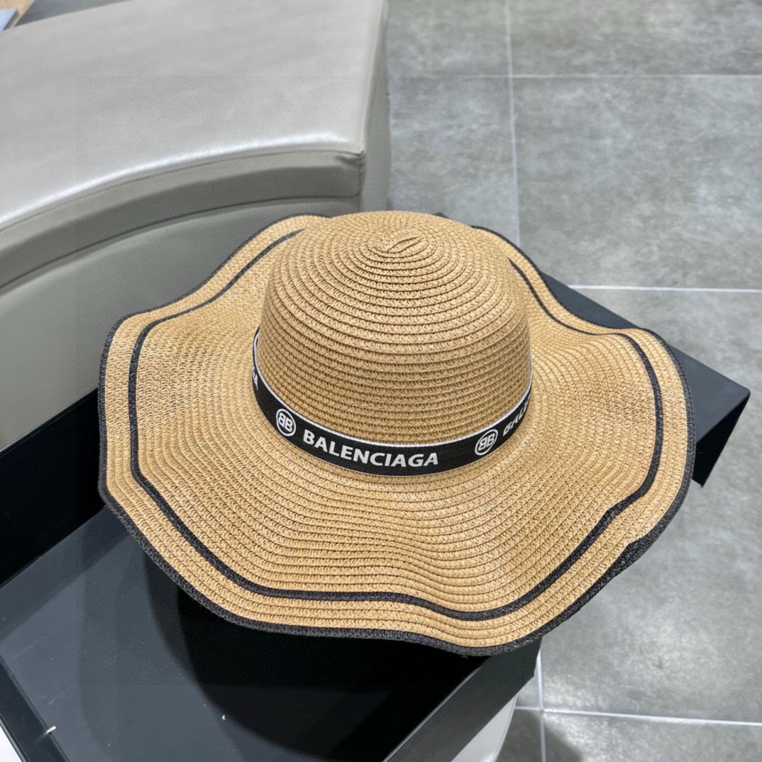  巴黎世家BALENCIAGA 早春新款韩版波浪珍珠休闲草帽 时尚百搭色，网红爆款 出门必备
