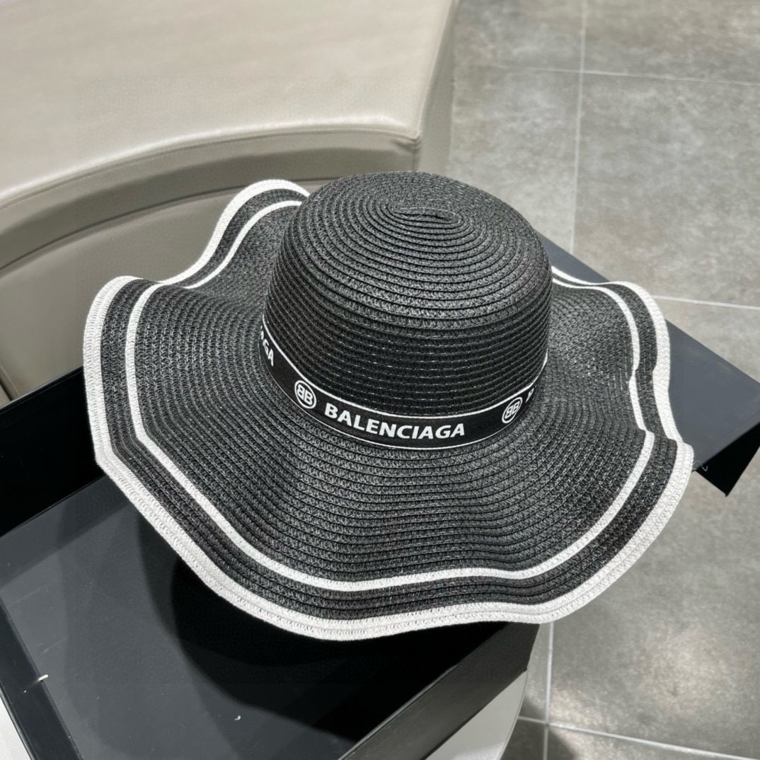  巴黎世家BALENCIAGA 早春新款韩版波浪珍珠休闲草帽 时尚百搭色，网红爆款 出门必备