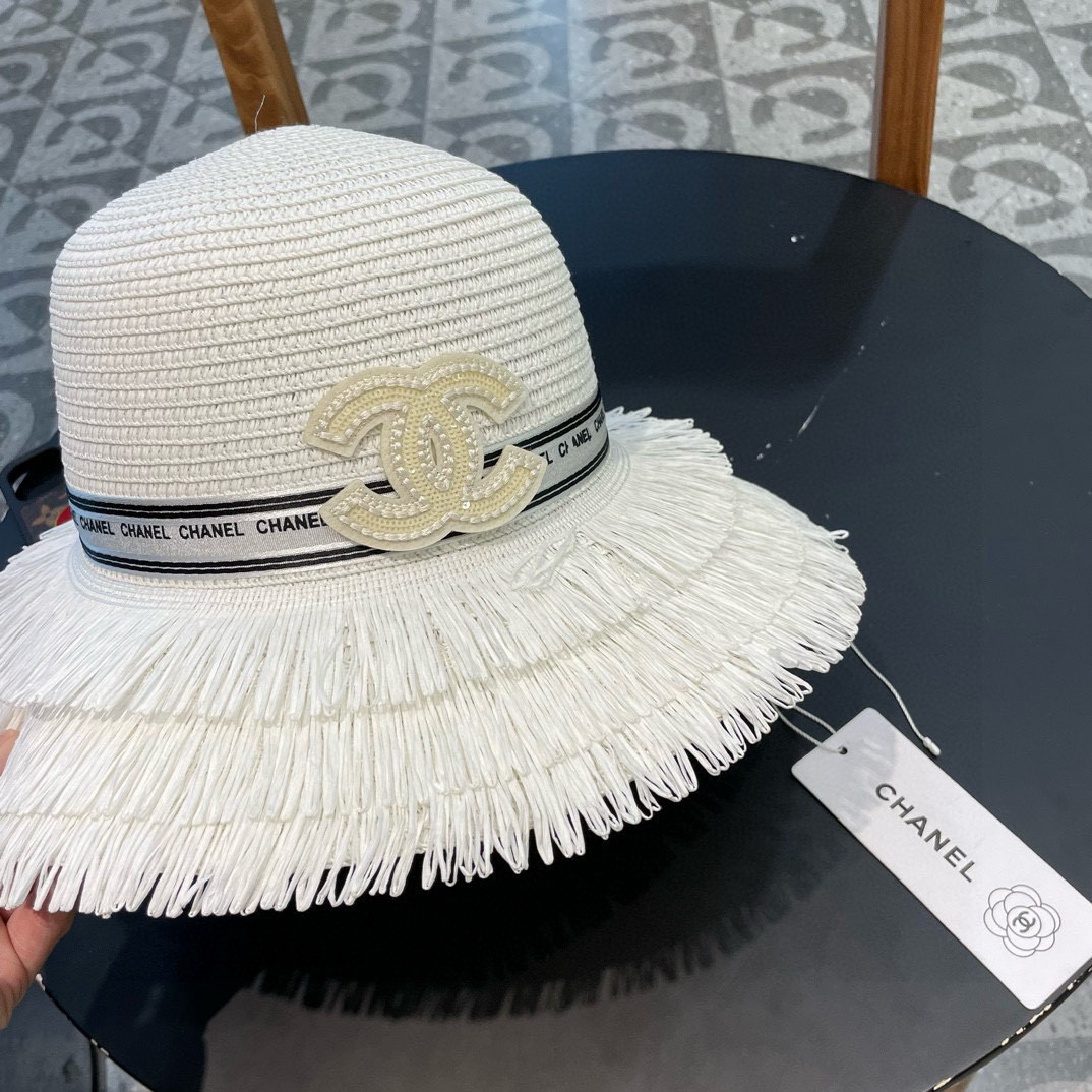  Chanel香奈儿】新款草编编织盆帽草帽，度假休闲必备，优雅大方的一款