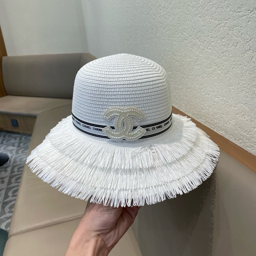  Chanel香奈儿】新款草编编织盆帽草帽，度假休闲必备，优雅大方的一款
