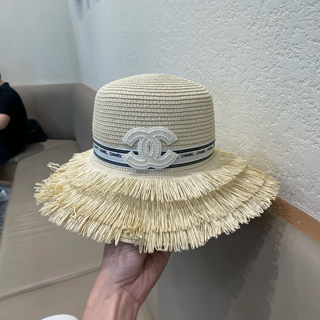  Chanel香奈儿】新款草编编织盆帽草帽，度假休闲必备，优雅大方的一款
