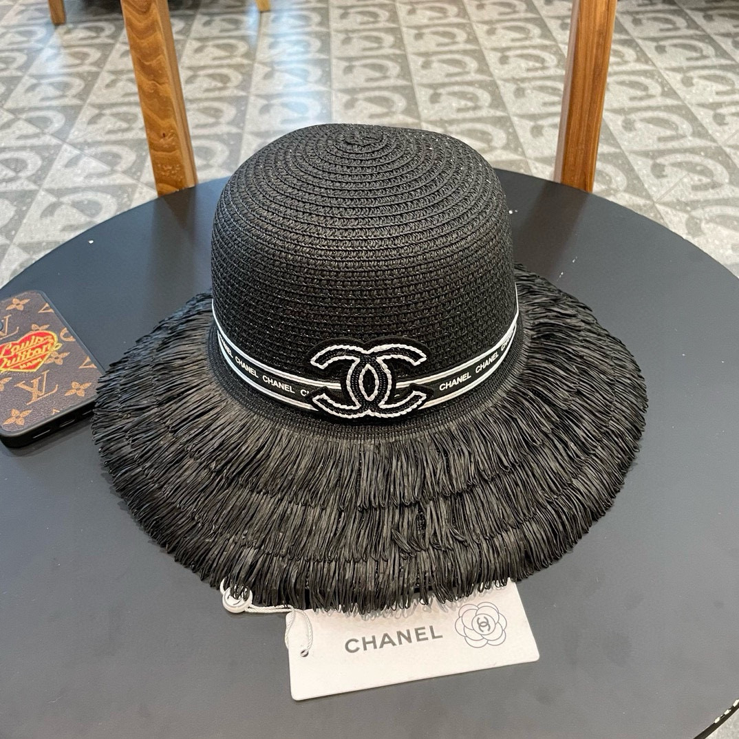  Chanel香奈儿】新款草编编织盆帽草帽，度假休闲必备，优雅大方的一款
