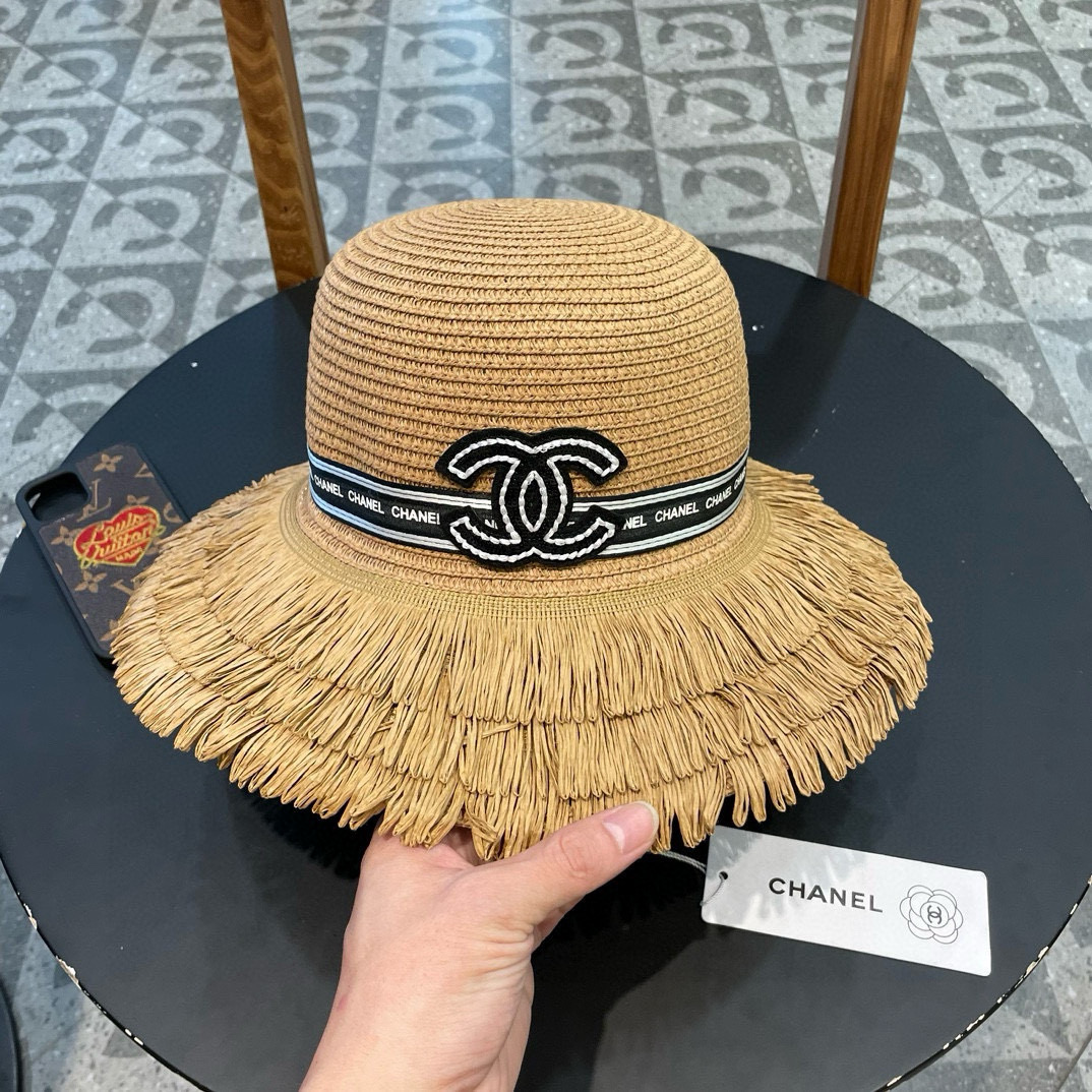  Chanel香奈儿】新款草编编织盆帽草帽，度假休闲必备，优雅大方的一款
