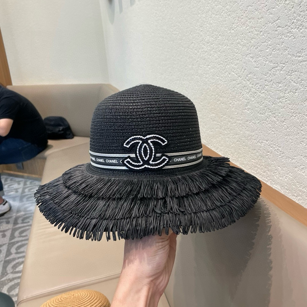  Chanel香奈儿】新款草编编织盆帽草帽，度假休闲必备，优雅大方的一款