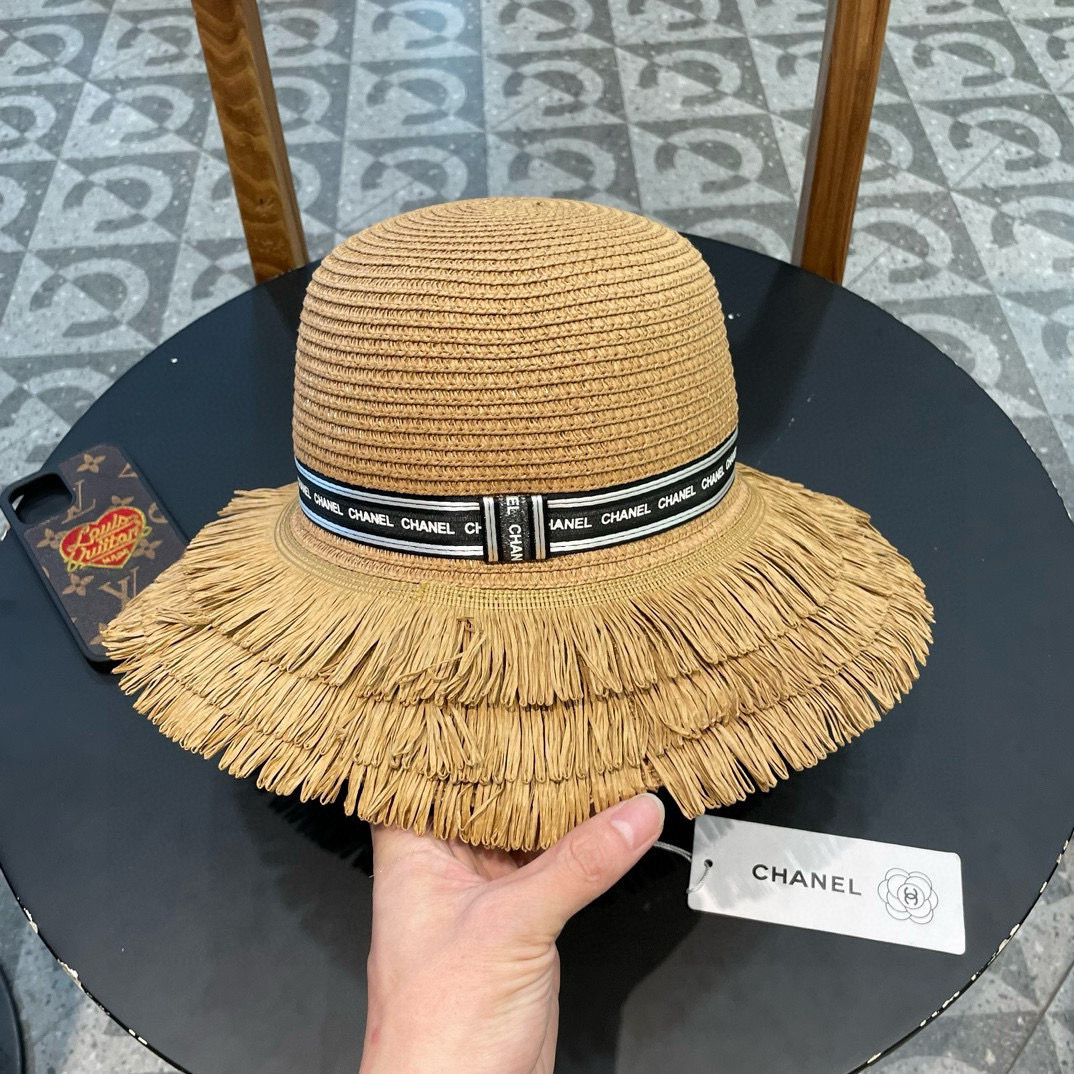  Chanel香奈儿】新款草编编织盆帽草帽，度假休闲必备，优雅大方的一款