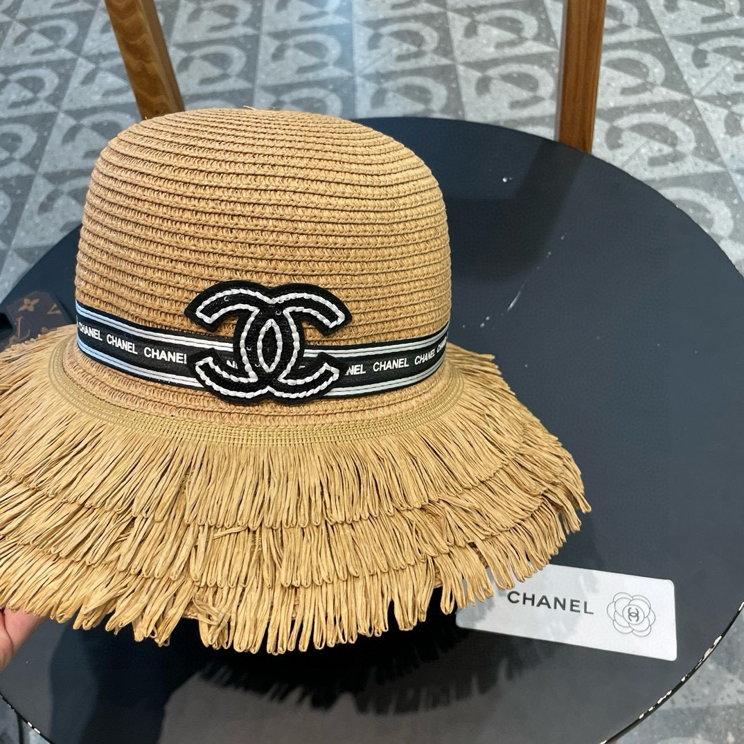  Chanel香奈儿】新款草编编织盆帽草帽，度假休闲必备，优雅大方的一款