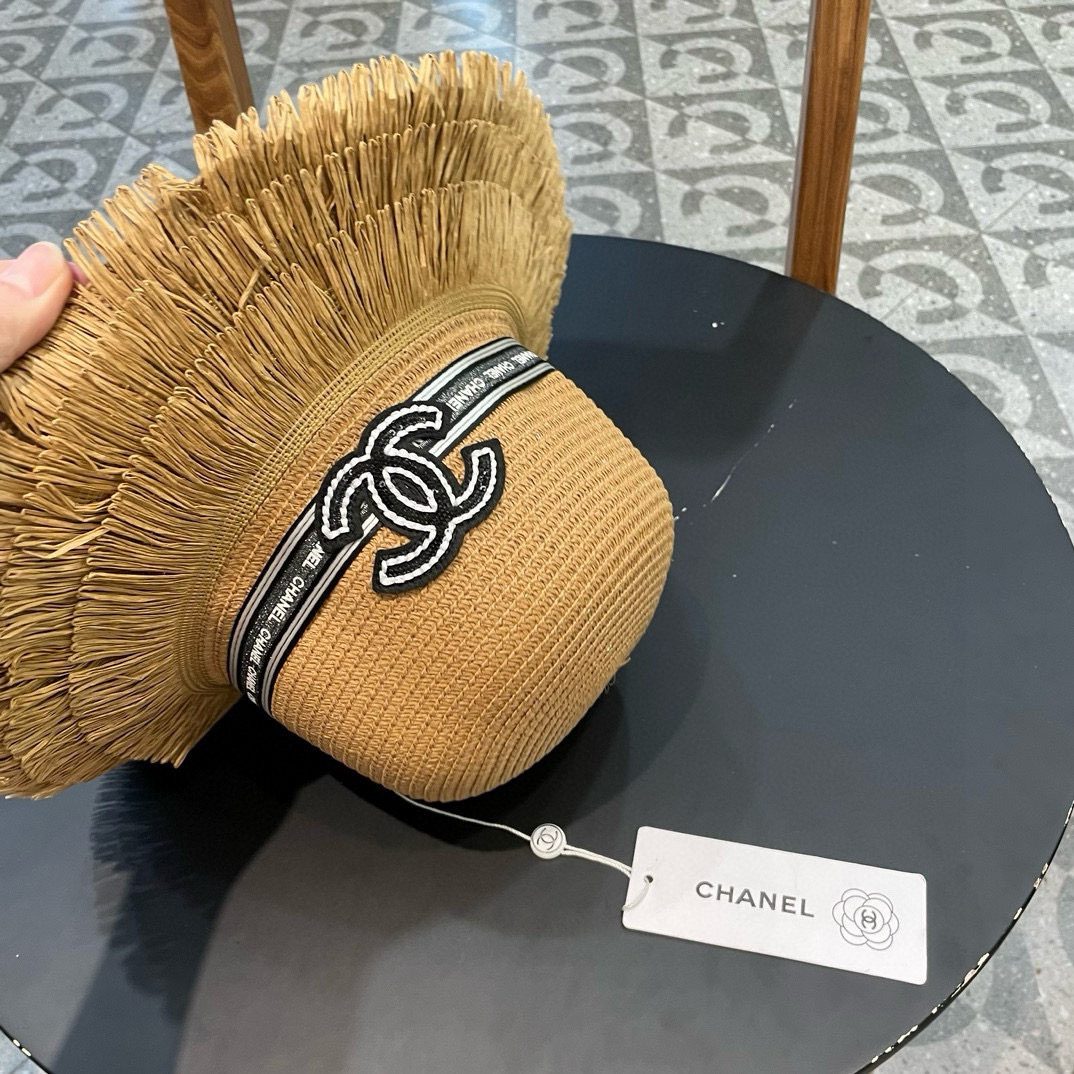  Chanel香奈儿】新款草编编织盆帽草帽，度假休闲必备，优雅大方的一款