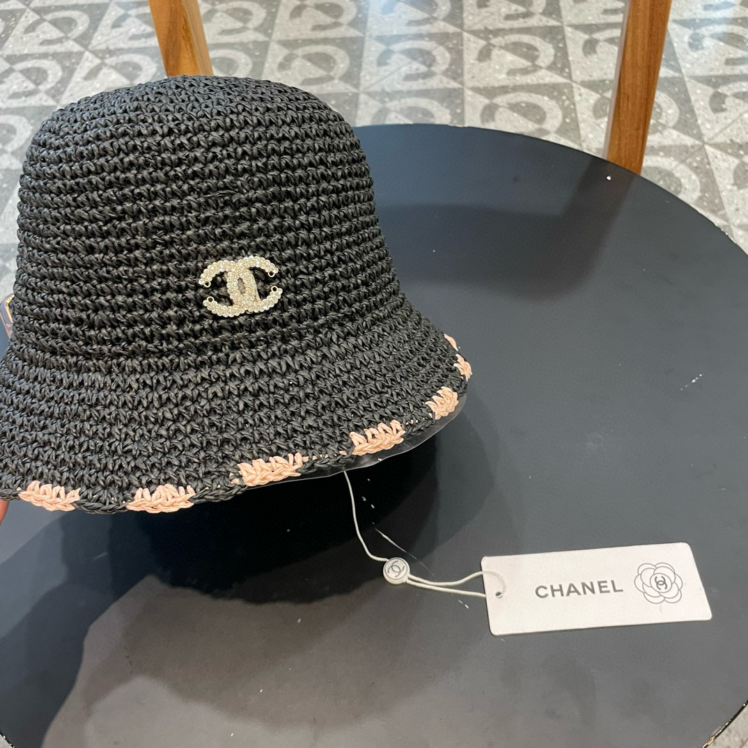    Chanel小清新编织草帽女夏季毛边百搭遮阳帽可折叠海边沙滩帽防晒渔夫帽 