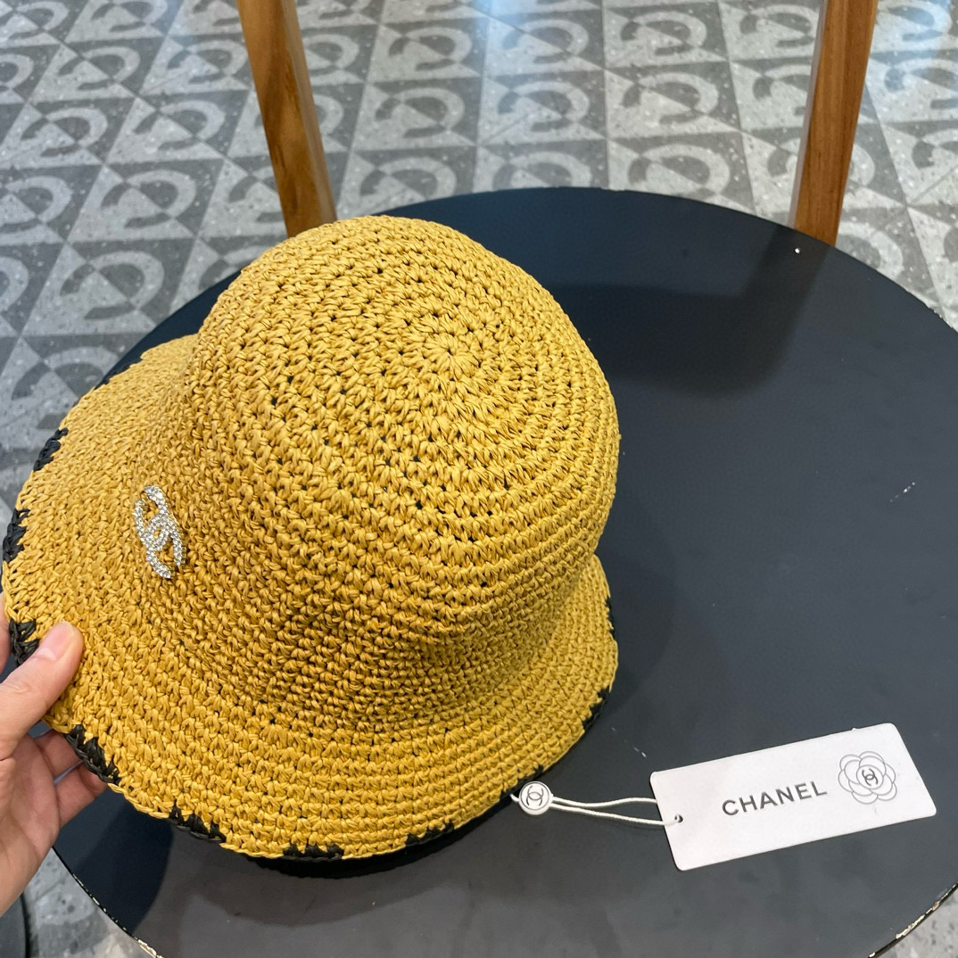    Chanel小清新编织草帽女夏季毛边百搭遮阳帽可折叠海边沙滩帽防晒渔夫帽 