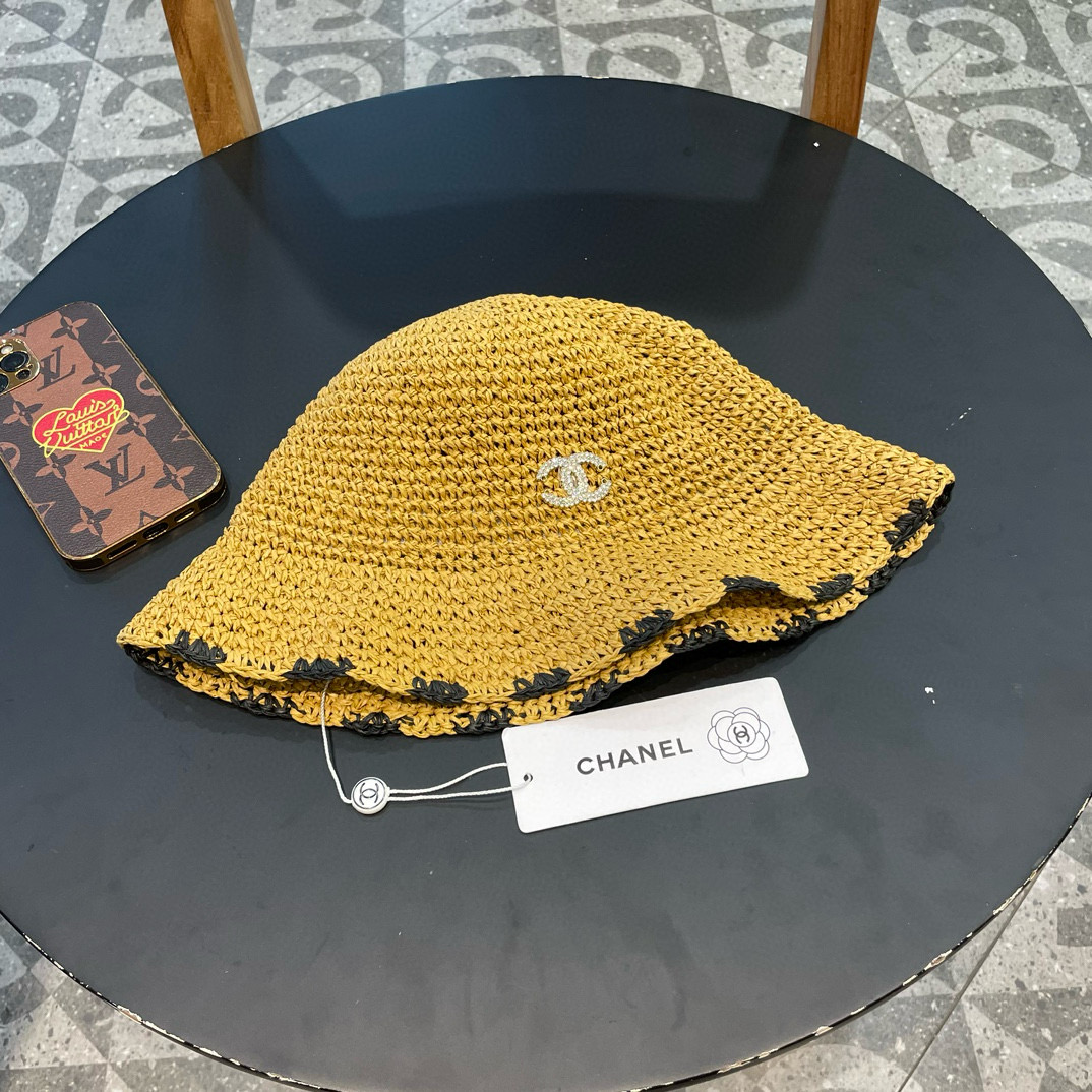    Chanel小清新编织草帽女夏季毛边百搭遮阳帽可折叠海边沙滩帽防晒渔夫帽 