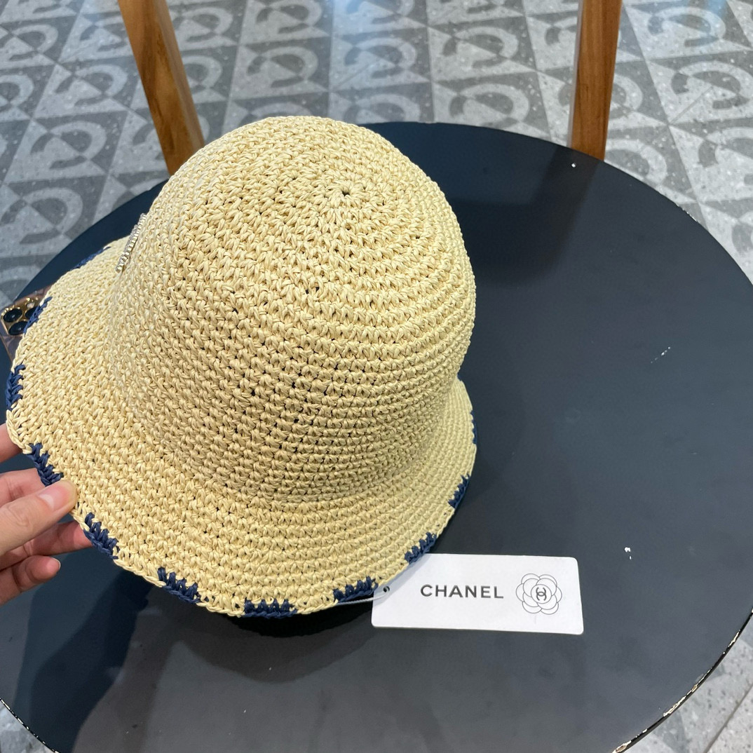    Chanel小清新编织草帽女夏季毛边百搭遮阳帽可折叠海边沙滩帽防晒渔夫帽 