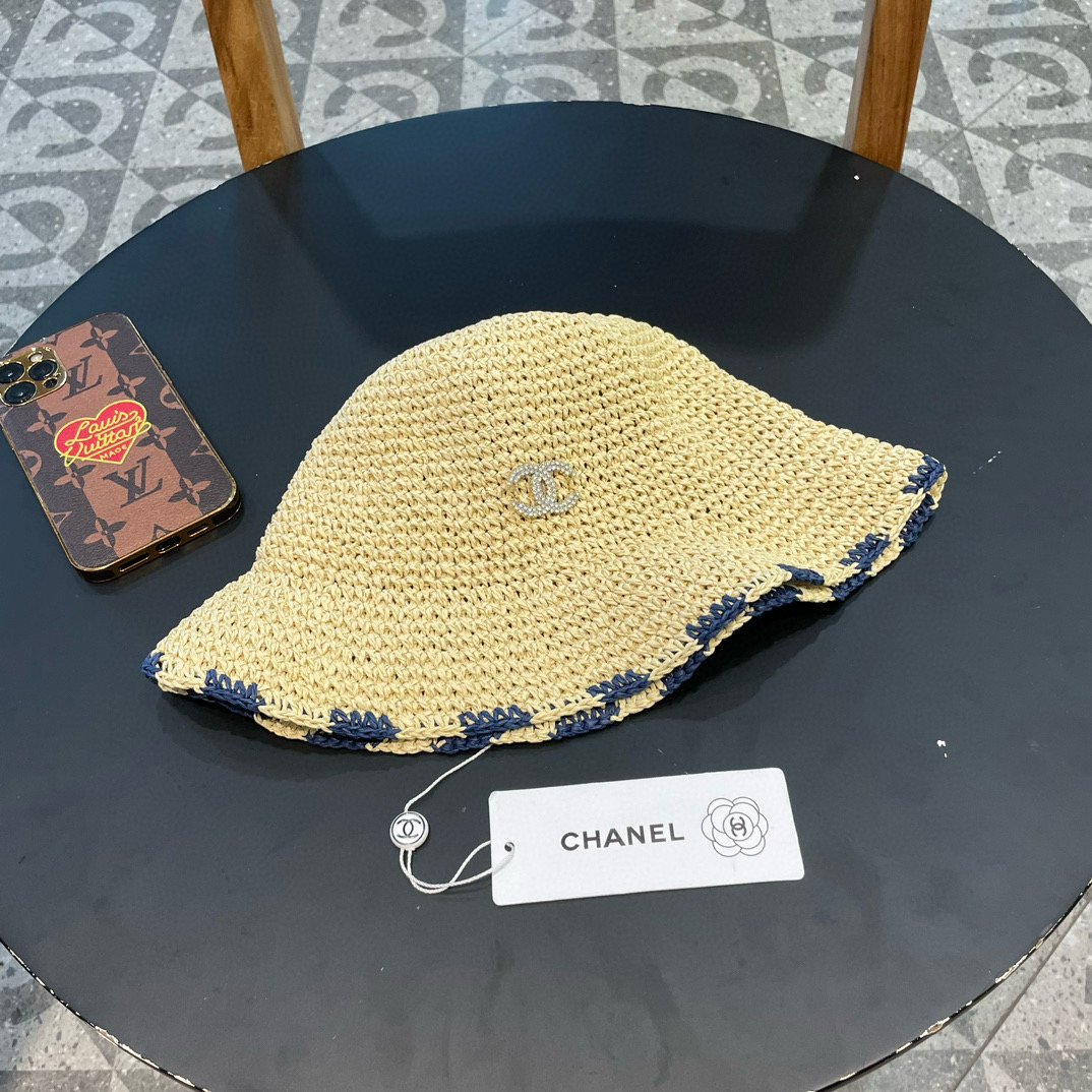    Chanel小清新编织草帽女夏季毛边百搭遮阳帽可折叠海边沙滩帽防晒渔夫帽 