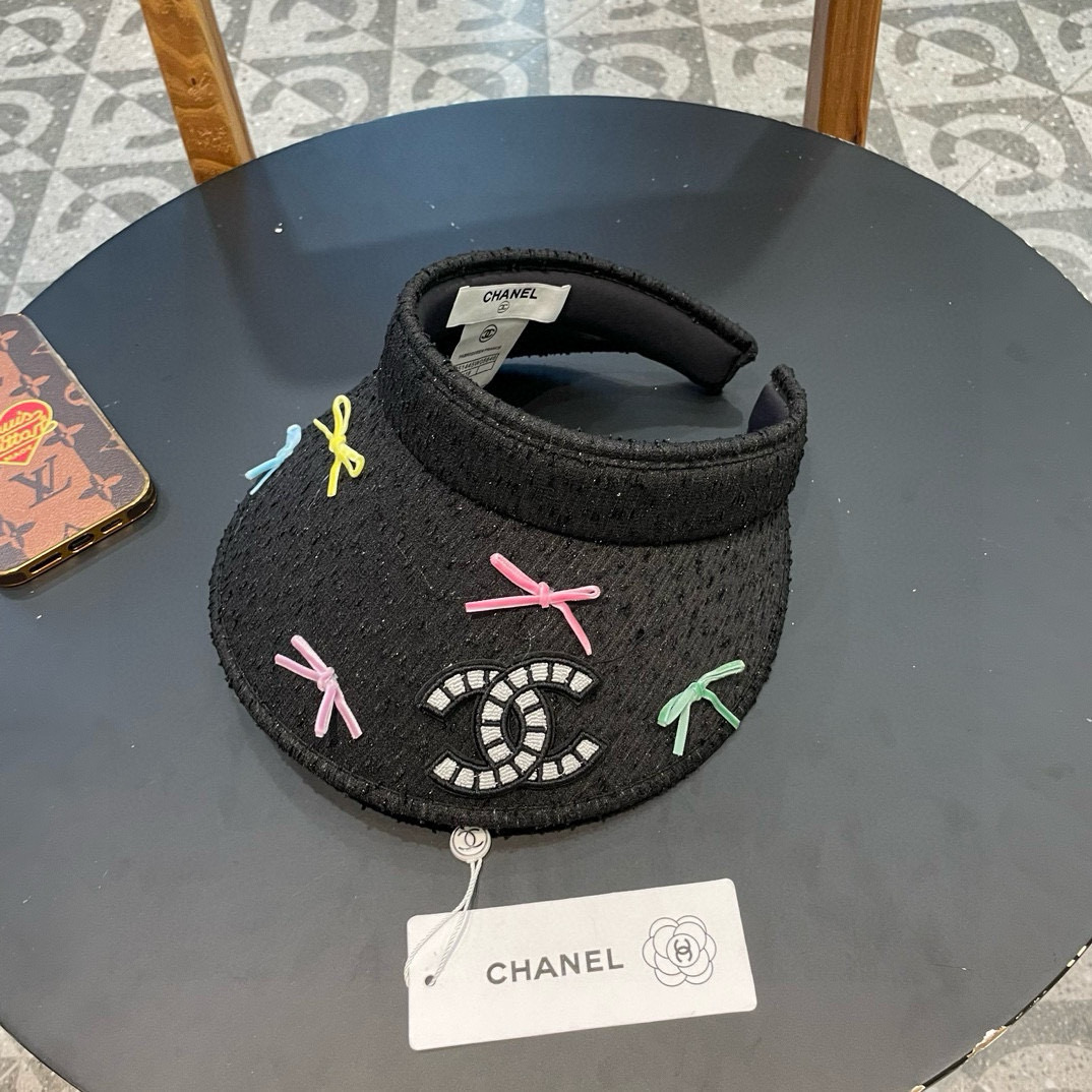  香奈儿Chanel帽子女2024新款彩色甜美可爱蝴蝶结空顶防晒帽夏季防紫外线遮阳帽