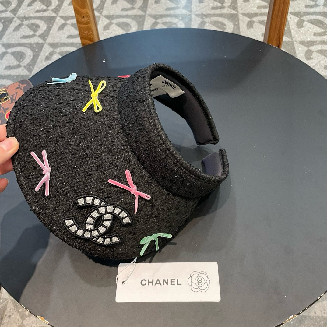  香奈儿Chanel帽子女2024新款彩色甜美可爱蝴蝶结空顶防晒帽夏季防紫外线遮阳帽