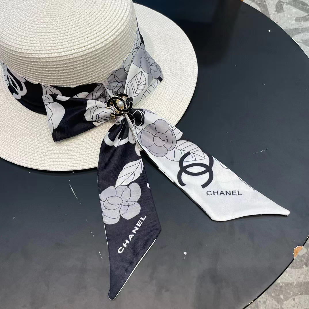   Chanel香奈儿草帽，蝴蝶结丝巾扣平顶礼帽，日本支持制作，高级断面蝴蝶结，遮阳防晒百搭