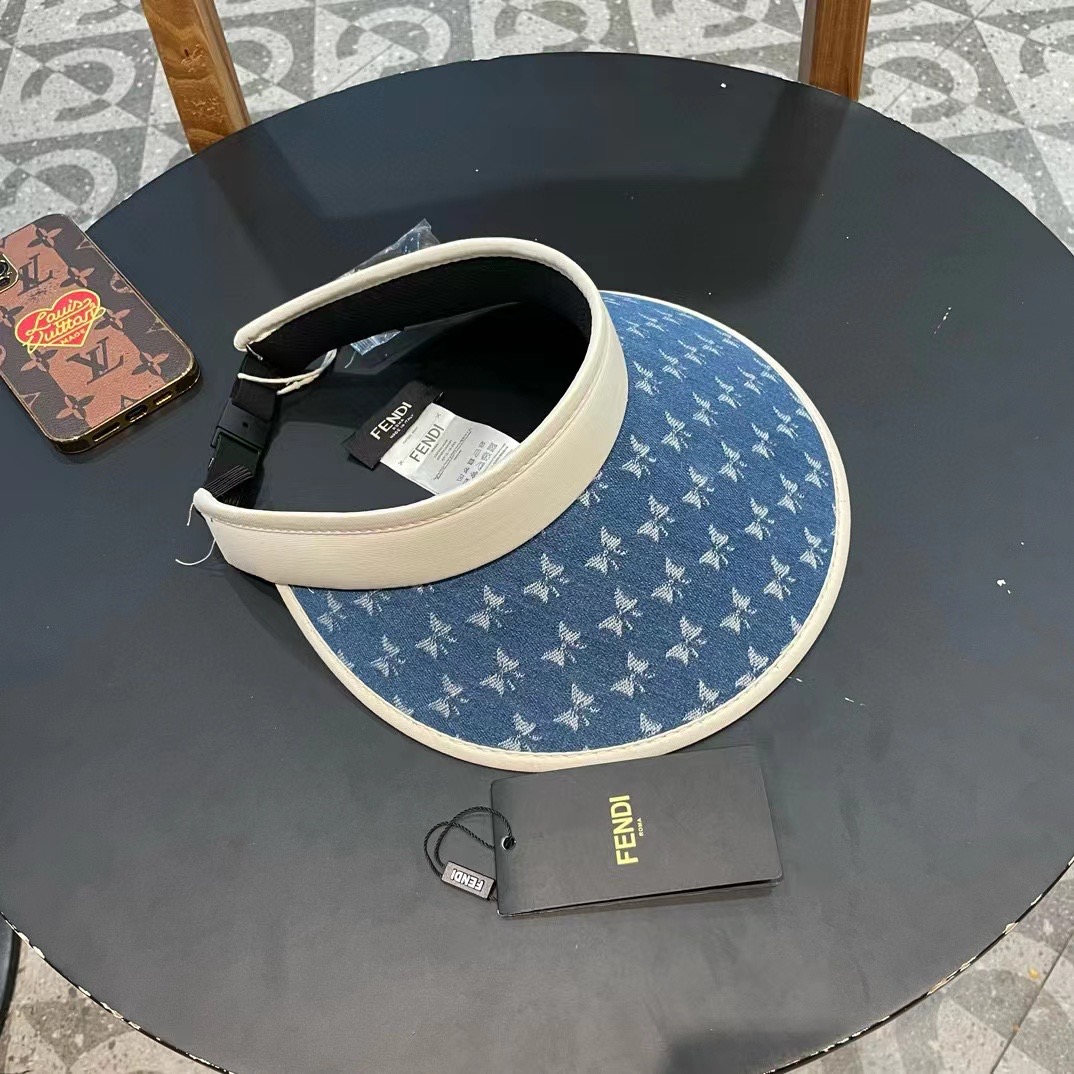  芬迪fendl甜美蝴蝶结空顶帽子女夏季黑胶遮阳防晒帽可折叠防紫外线太阳帽女