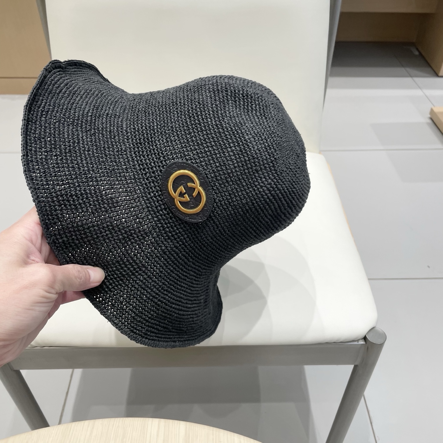   Gucci夏细勾针遮阳帽纯手工细草渔夫帽夏季仙女出游圆顶草帽防晒遮阳帽