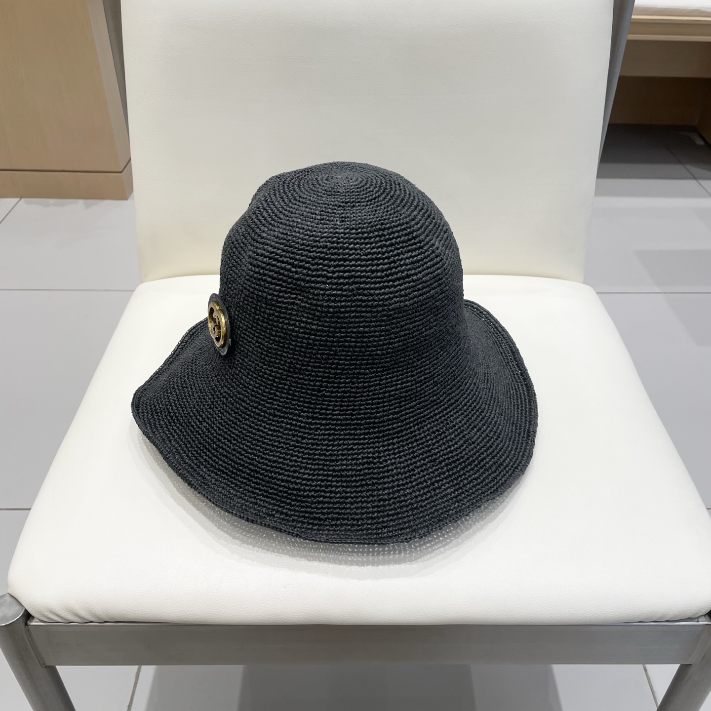   Gucci夏细勾针遮阳帽纯手工细草渔夫帽夏季仙女出游圆顶草帽防晒遮阳帽