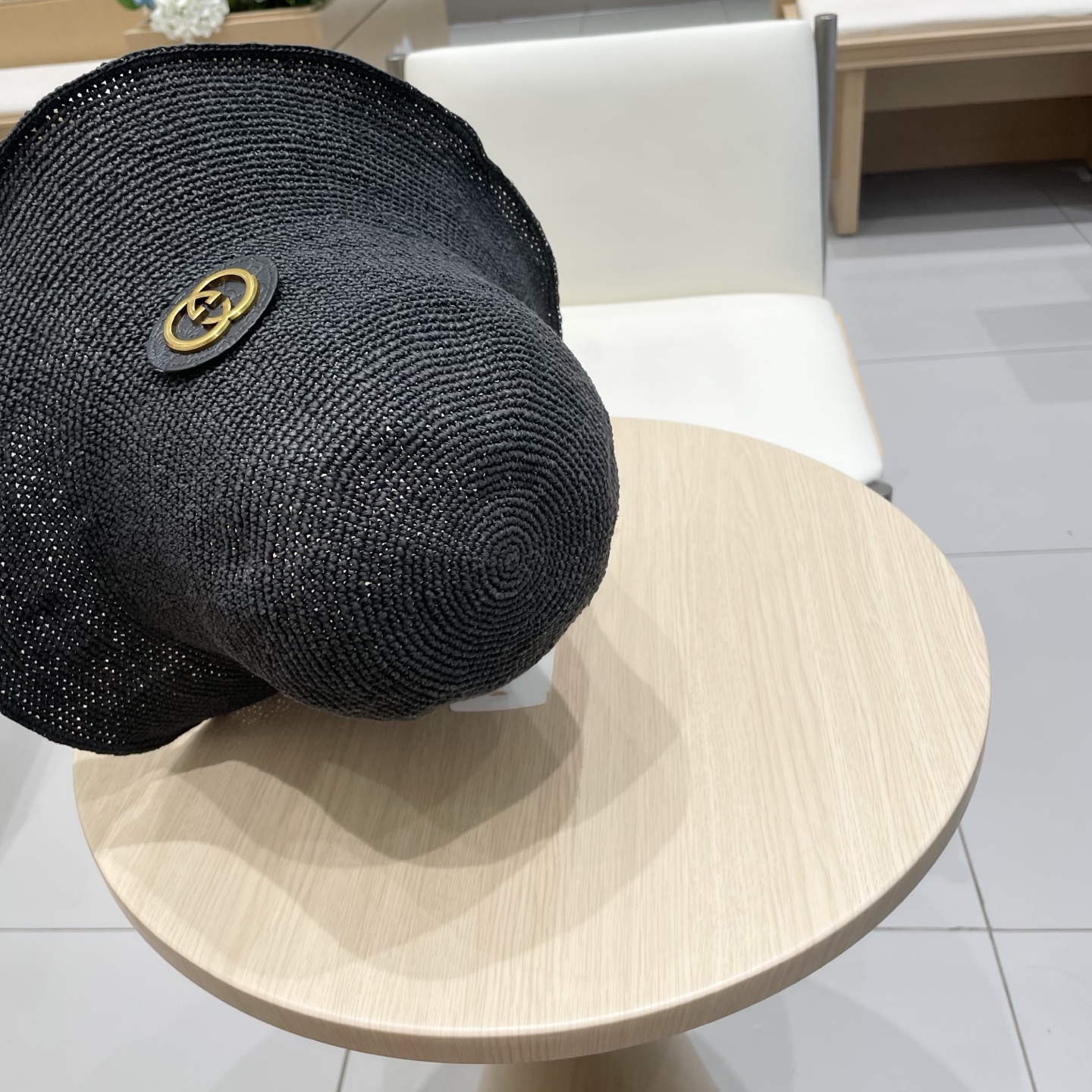   Gucci夏细勾针遮阳帽纯手工细草渔夫帽夏季仙女出游圆顶草帽防晒遮阳帽