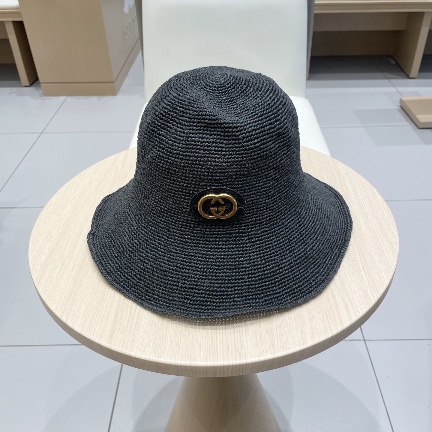   Gucci夏细勾针遮阳帽纯手工细草渔夫帽夏季仙女出游圆顶草帽防晒遮阳帽