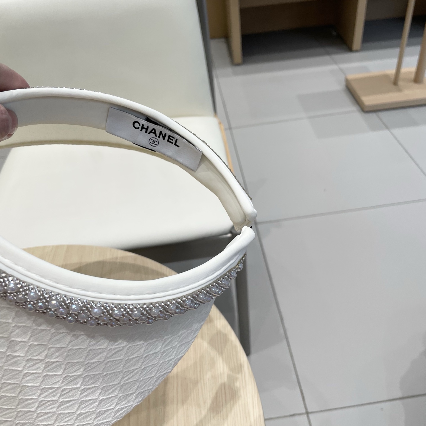  Chanel2025新款夏季防晒空顶帽女珍珠水钻帽子双层大帽檐防紫外线太阳帽