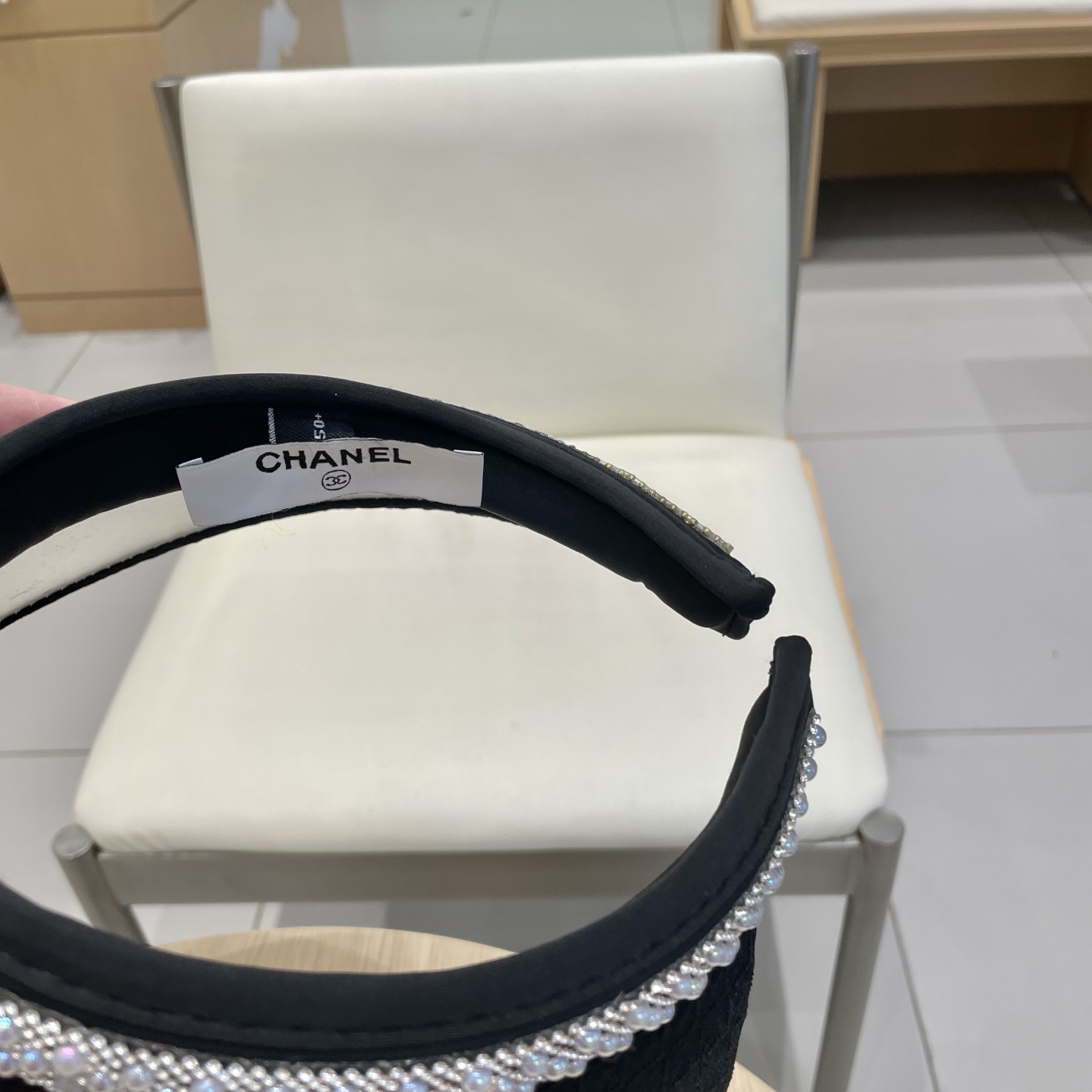  Chanel2025新款夏季防晒空顶帽女珍珠水钻帽子双层大帽檐防紫外线太阳帽