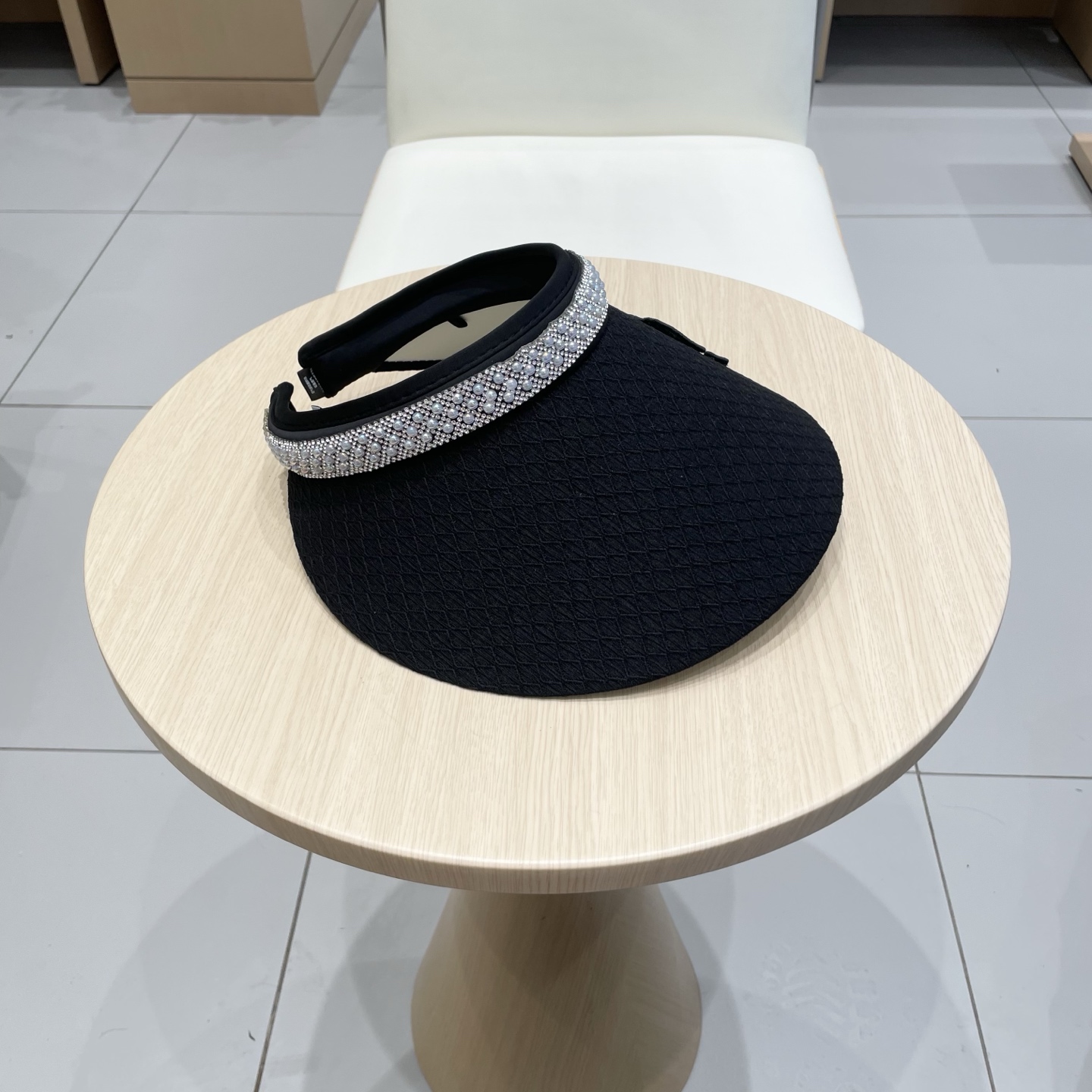  Chanel2025新款夏季防晒空顶帽女珍珠水钻帽子双层大帽檐防紫外线太阳帽