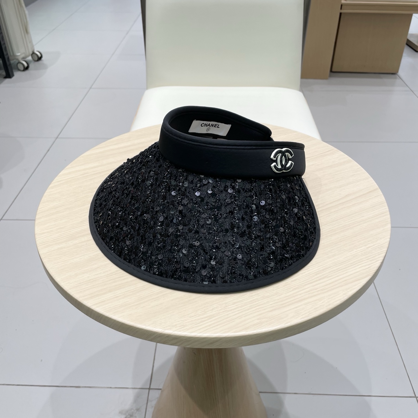  Chanel香奈儿新款夏季防晒帽遮阳防紫外线空顶帽百搭遮阳帽女黑胶大檐太阳帽子