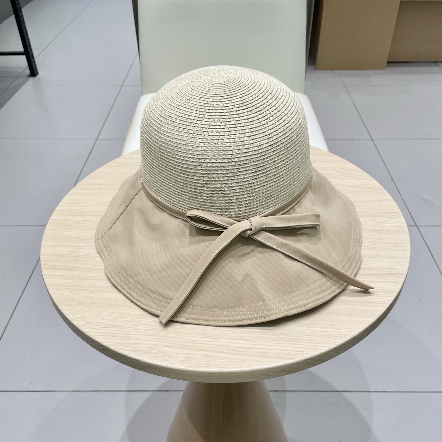  塞琳cellne2025新款韩版蝴蝶结系带渔夫帽子女出游草编遮阳帽显脸小防晒盆帽