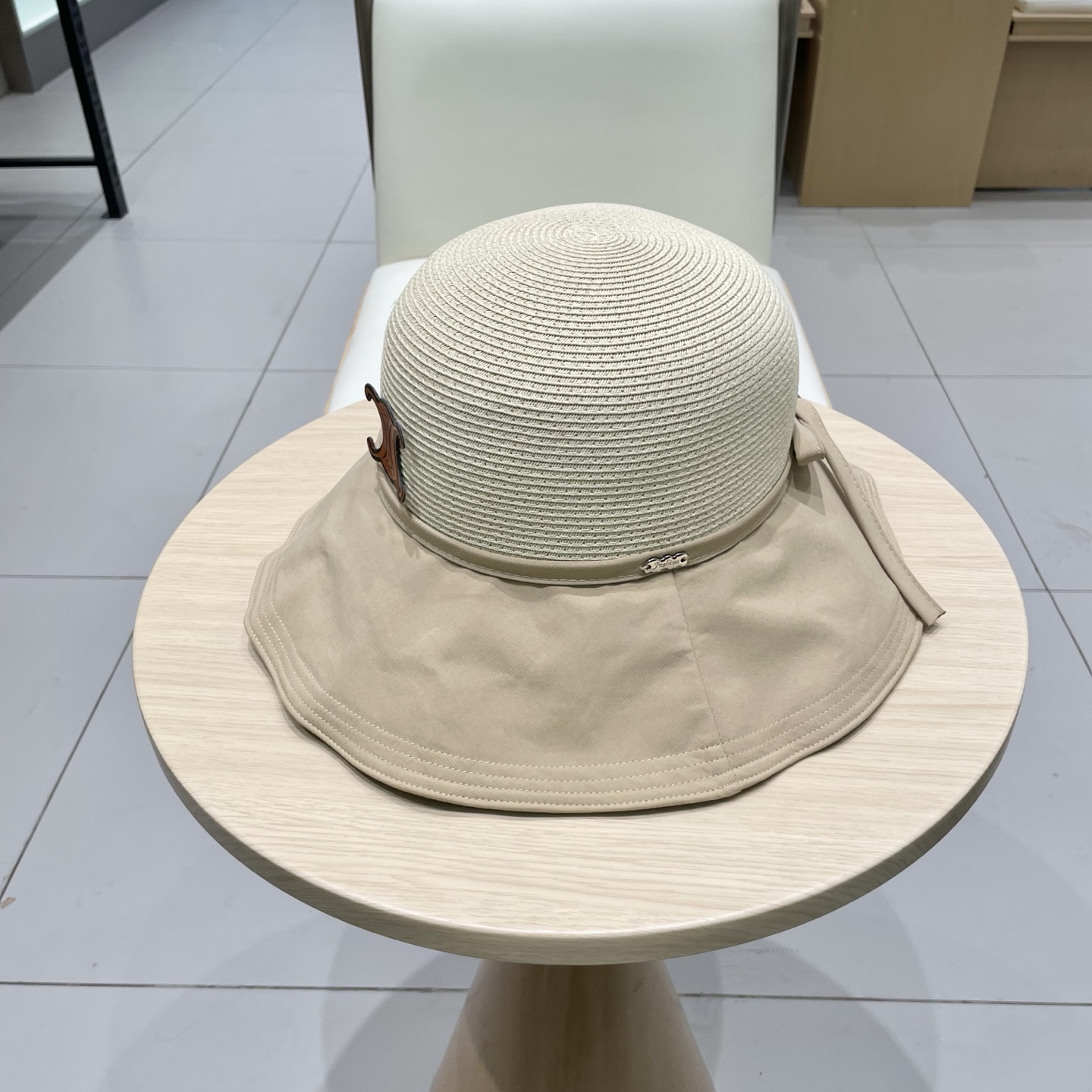  塞琳cellne2025新款韩版蝴蝶结系带渔夫帽子女出游草编遮阳帽显脸小防晒盆帽