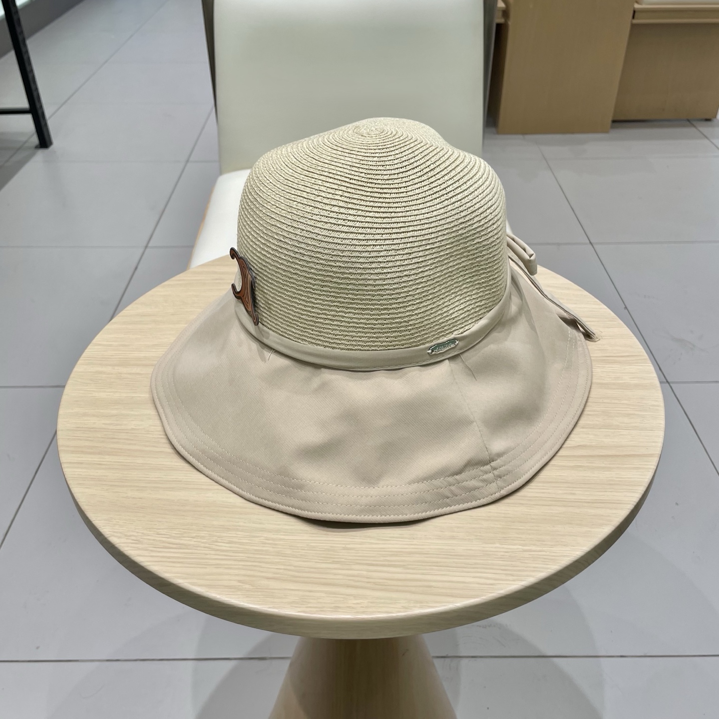  塞琳cellne2025新款韩版蝴蝶结系带渔夫帽子女出游草编遮阳帽显脸小防晒盆帽