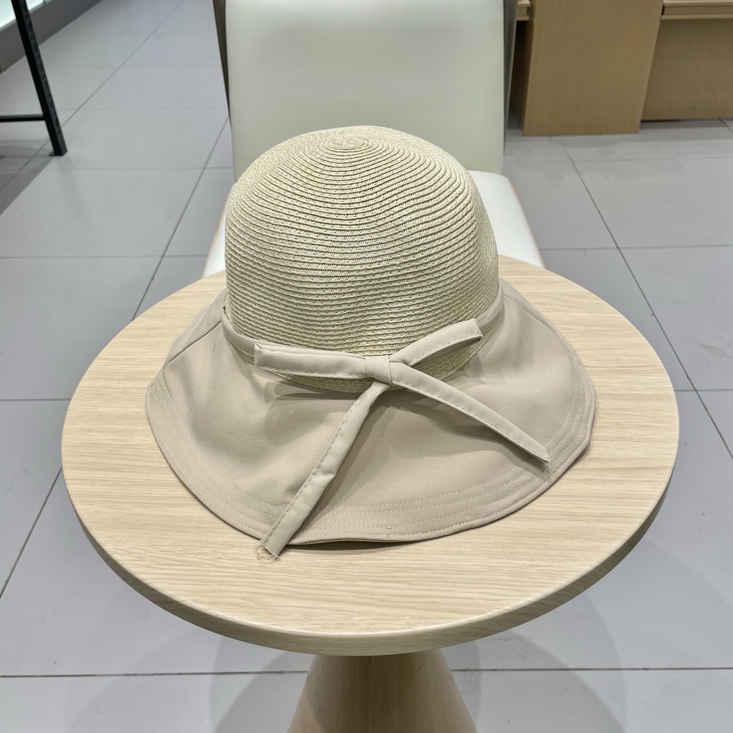  塞琳cellne2025新款韩版蝴蝶结系带渔夫帽子女出游草编遮阳帽显脸小防晒盆帽