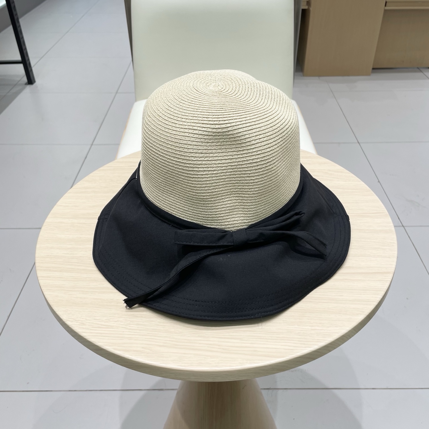  塞琳cellne2025新款韩版蝴蝶结系带渔夫帽子女出游草编遮阳帽显脸小防晒盆帽