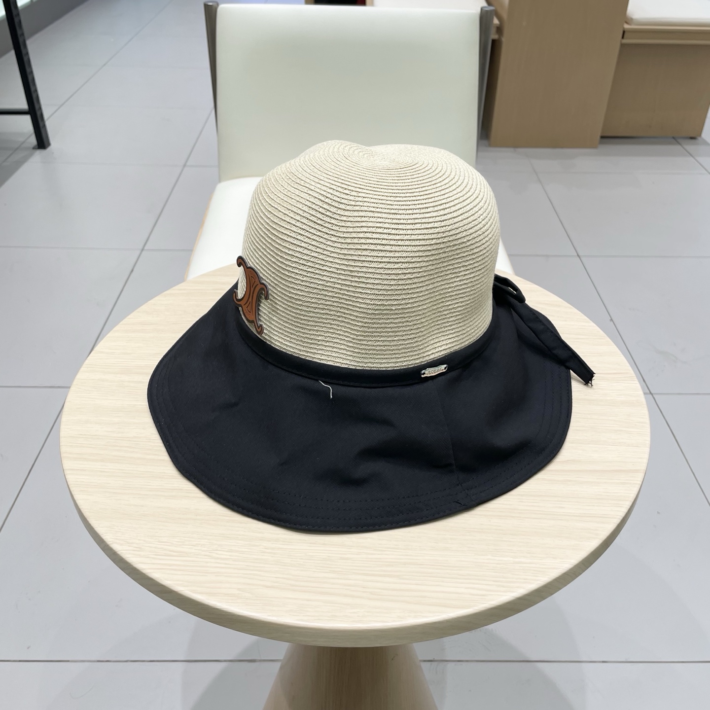  塞琳cellne2025新款韩版蝴蝶结系带渔夫帽子女出游草编遮阳帽显脸小防晒盆帽