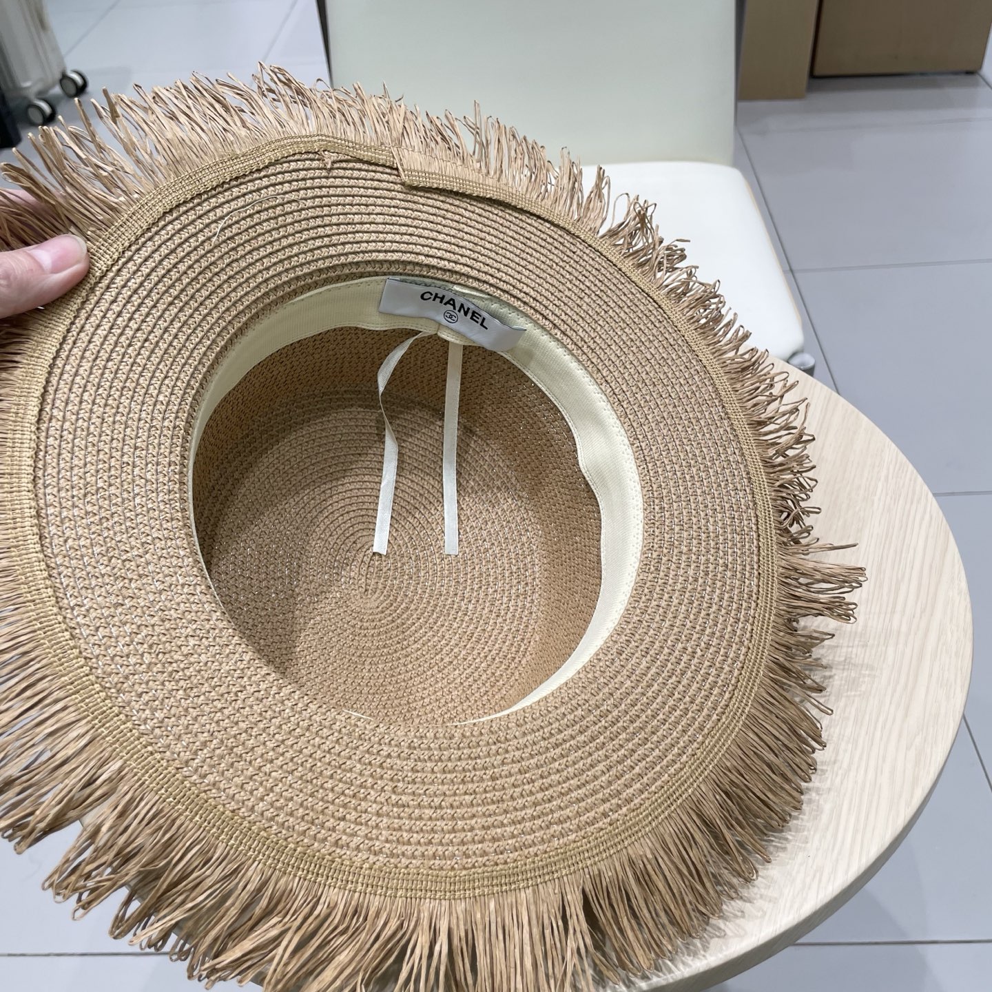  Chanel香奈儿平顶礼帽，草帽，麻纱配饰，高端订制，头围57cm