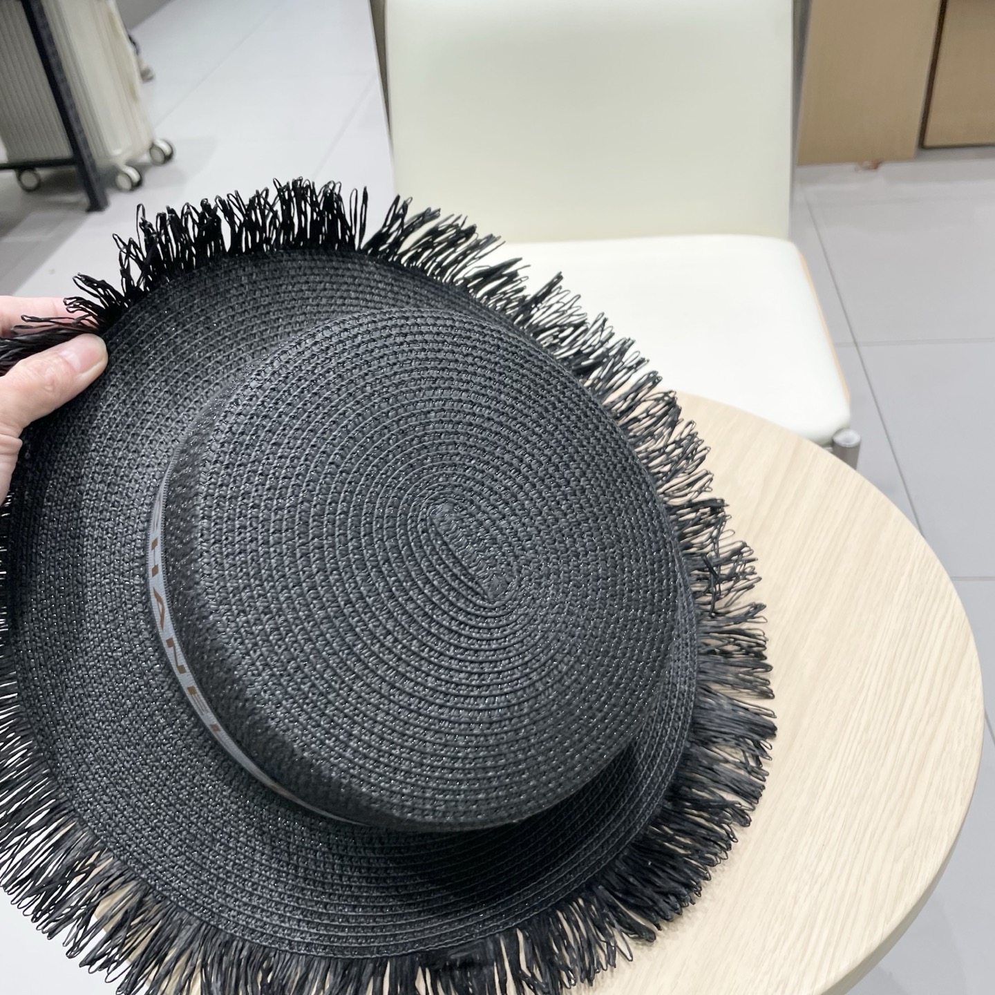  Chanel香奈儿平顶礼帽，草帽，麻纱配饰，高端订制，头围57cm