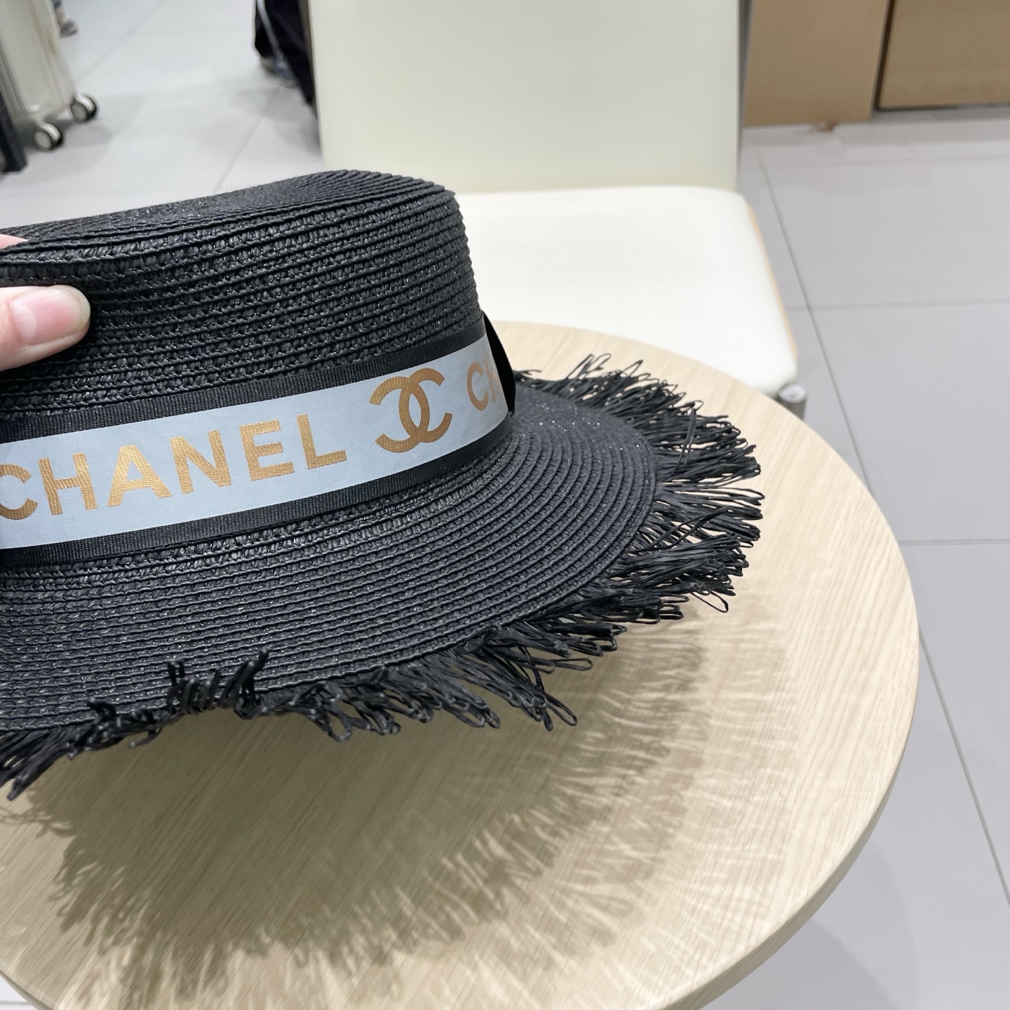  Chanel香奈儿平顶礼帽，草帽，麻纱配饰，高端订制，头围57cm