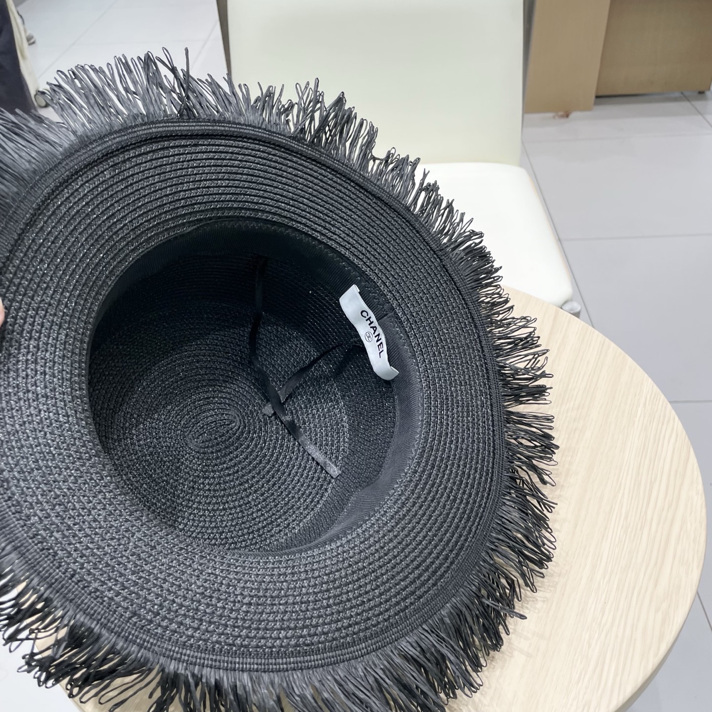  Chanel香奈儿平顶礼帽，草帽，麻纱配饰，高端订制，头围57cm