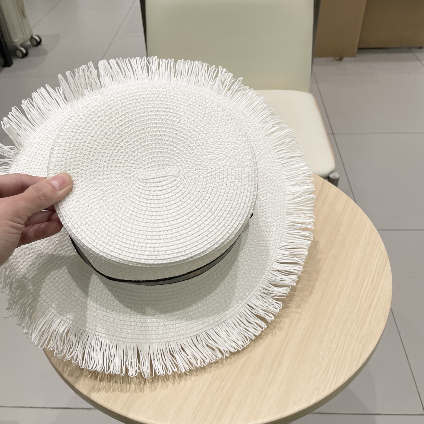  Chanel香奈儿平顶礼帽，草帽，麻纱配饰，高端订制，头围57cm