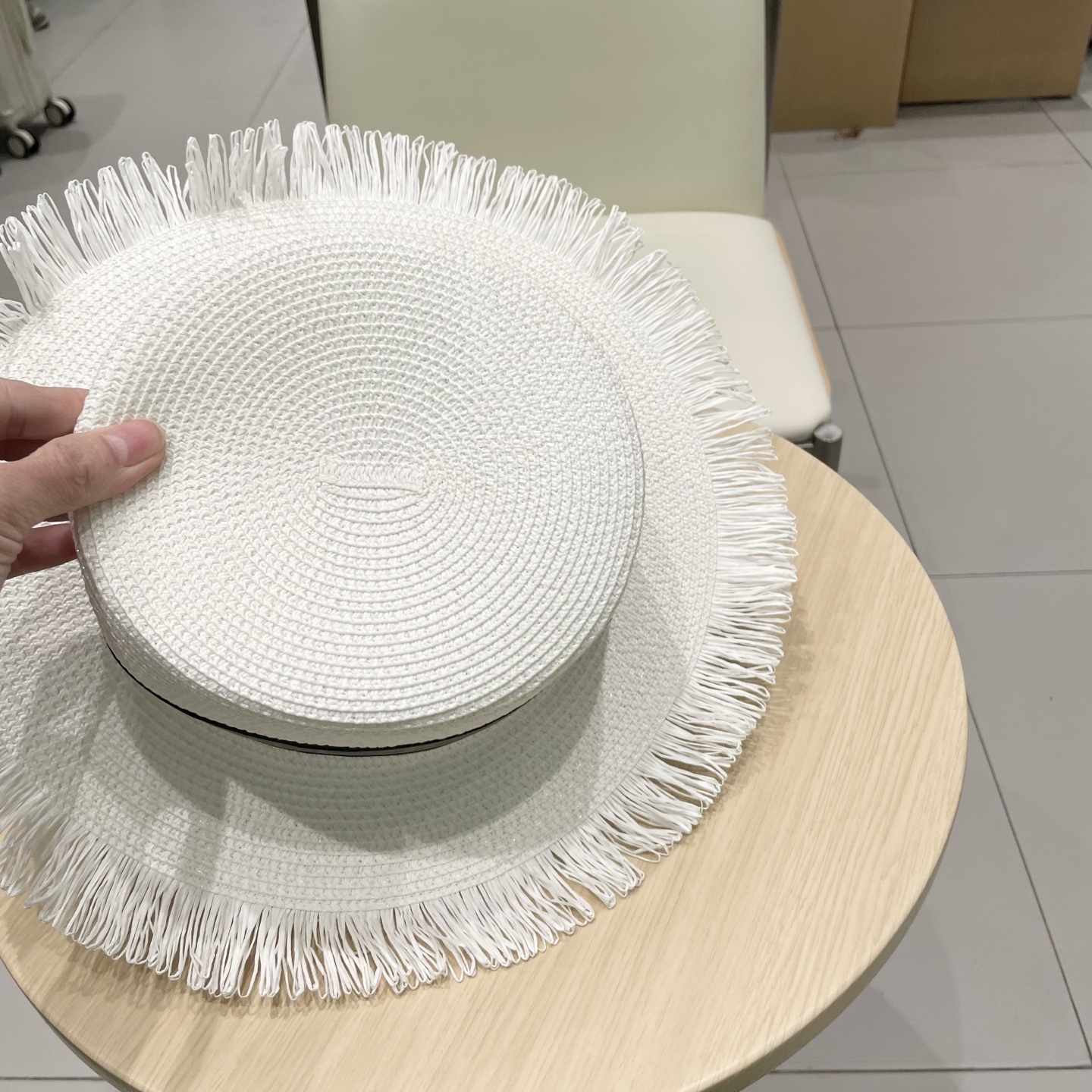  Chanel香奈儿平顶礼帽，草帽，麻纱配饰，高端订制，头围57cm