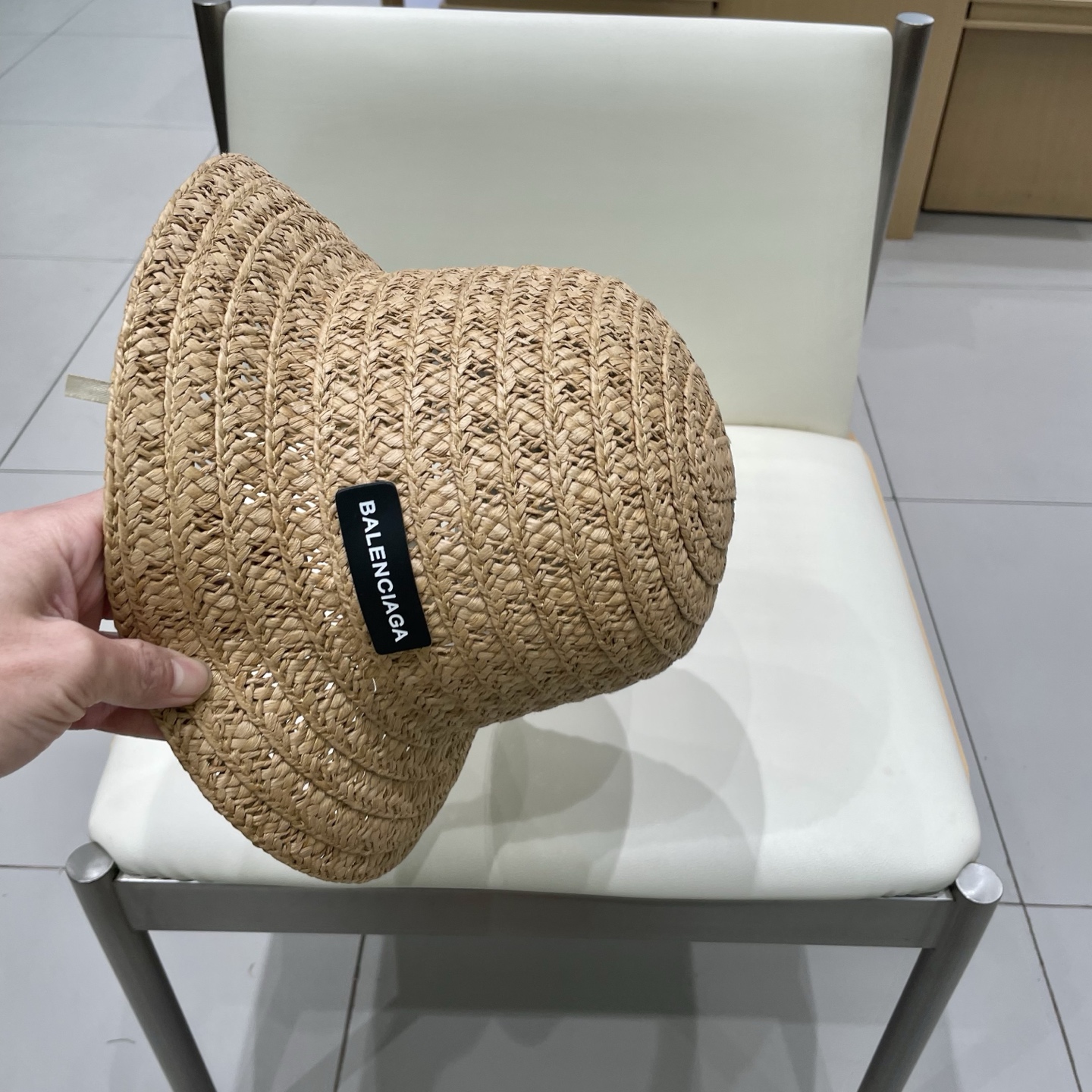  巴黎世家镂空圆顶礼帽，遮阳草帽，头围57cm