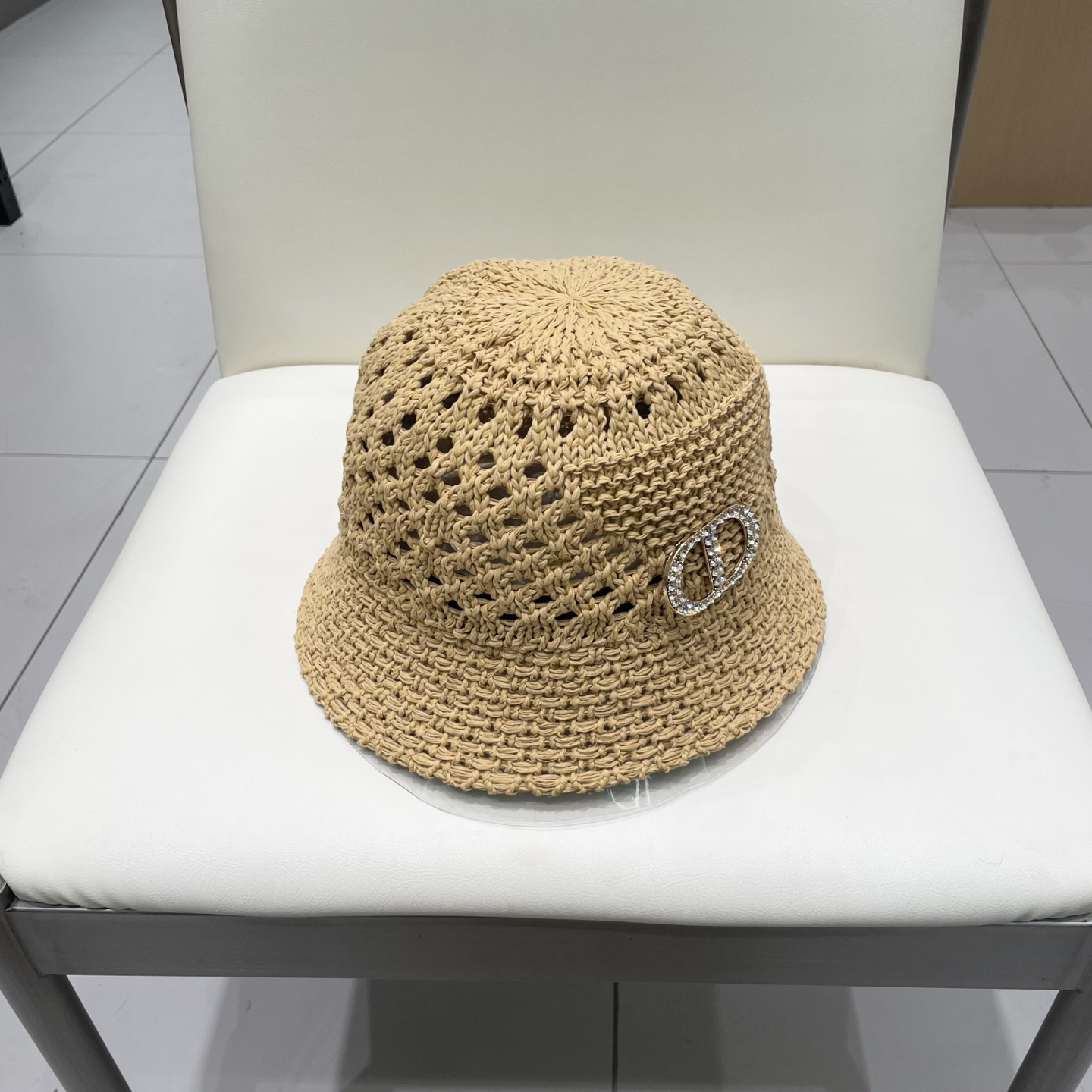  迪奥DIOR简约针织纯色渔夫帽女春夏镂空透气休闲盆帽显脸小遮阳水桶帽