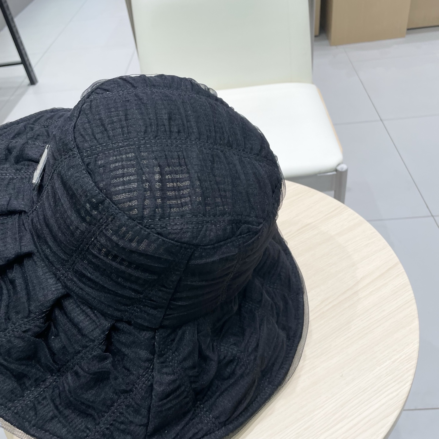  Prada普拉达2025春夏新款渔夫帽子女大头围显脸小日系泡泡纱遮阳防晒太阳帽潮