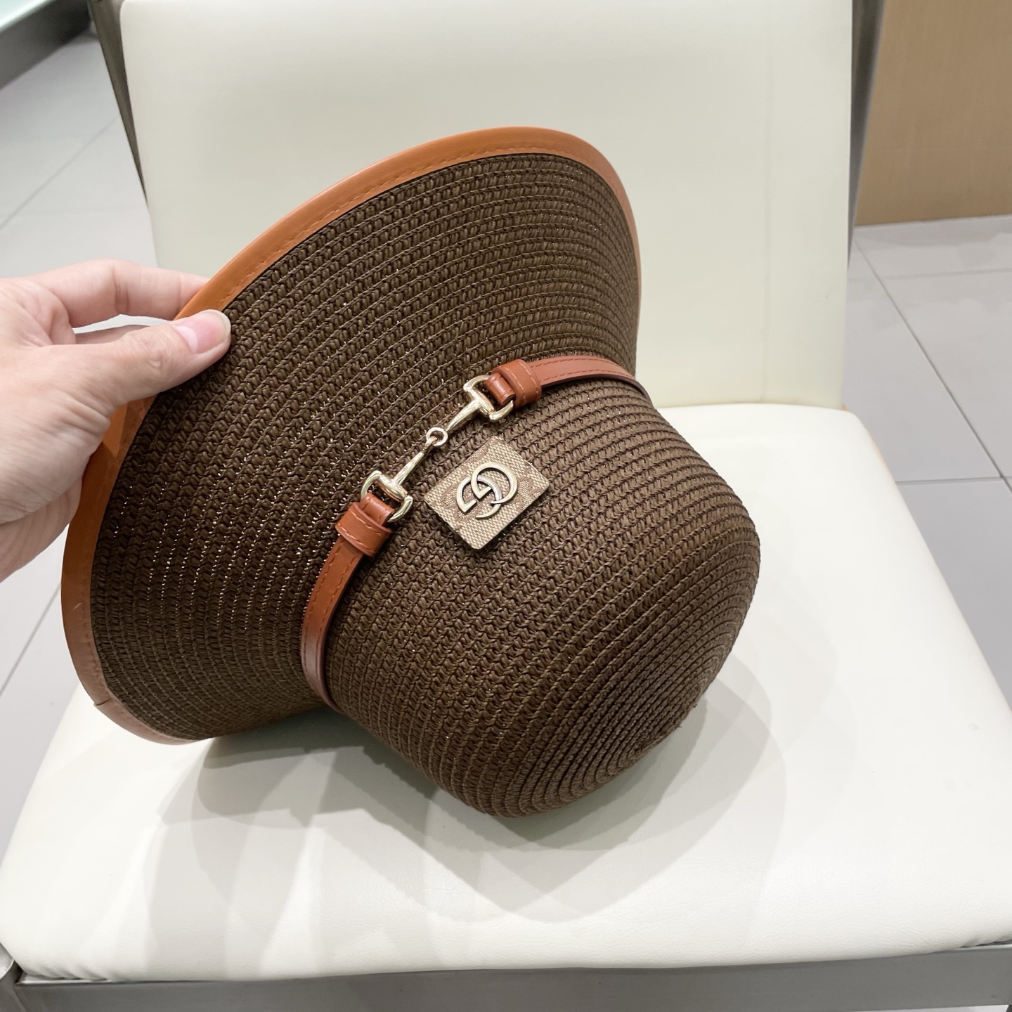  Gucci古奇新款圆顶帽，遮阳草帽，防紫外线帽檐，头围57cm