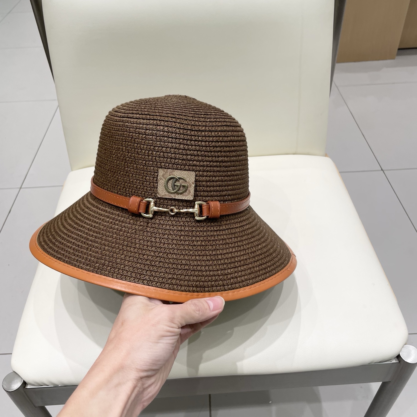  Gucci古奇新款圆顶帽，遮阳草帽，防紫外线帽檐，头围57cm