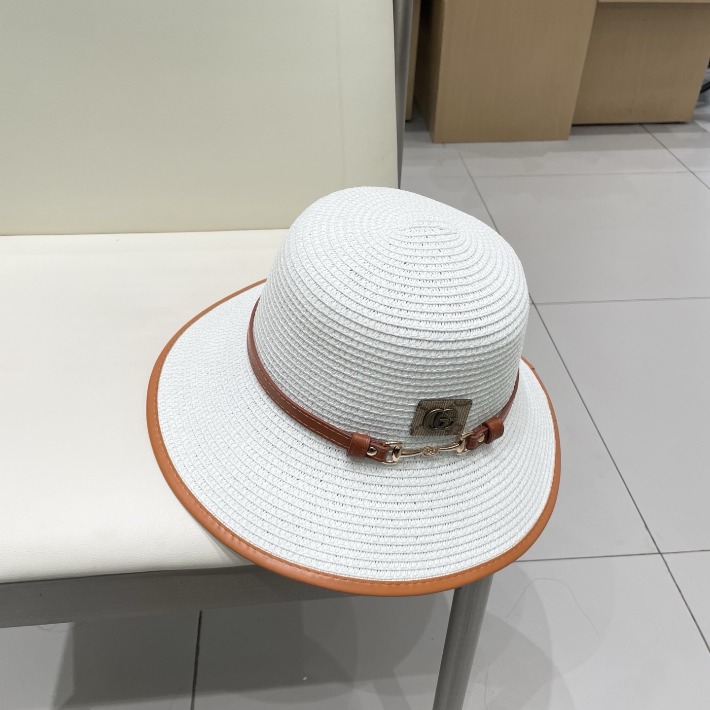  Gucci古奇新款圆顶帽，遮阳草帽，防紫外线帽檐，头围57cm