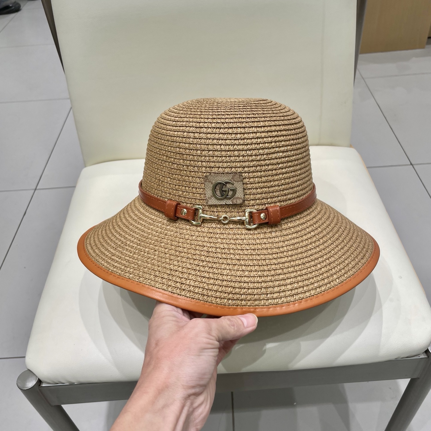  Gucci古奇新款圆顶帽，遮阳草帽，防紫外线帽檐，头围57cm