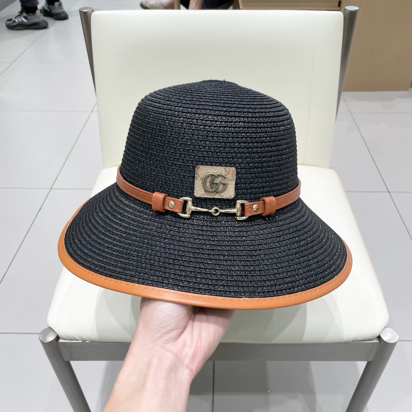  Gucci古奇新款圆顶帽，遮阳草帽，防紫外线帽檐，头围57cm