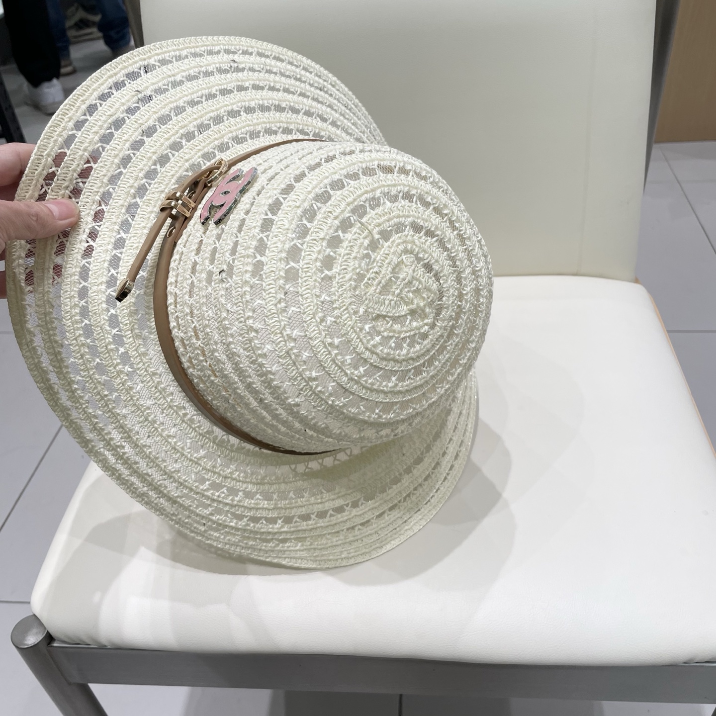  Chanel香奈儿圆顶镂空礼帽，草帽，超重工定制，头围57cm