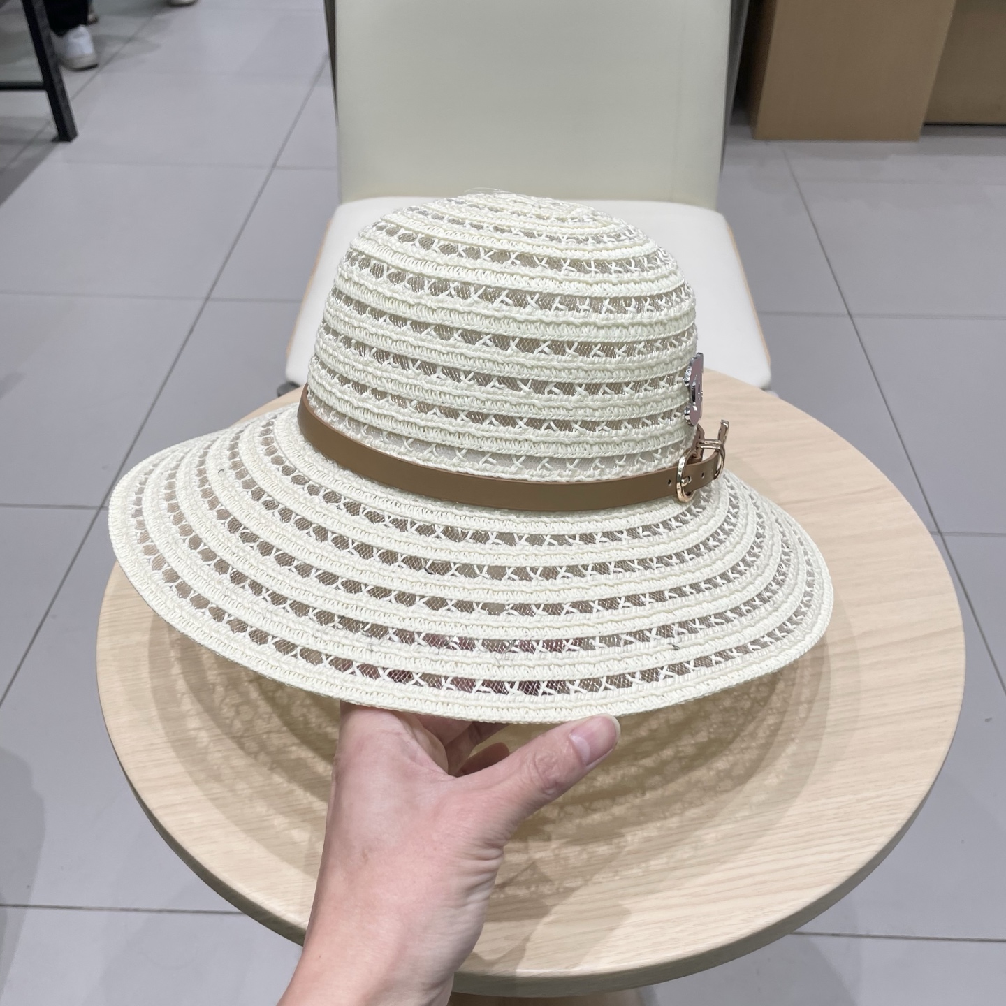  Chanel香奈儿圆顶镂空礼帽，草帽，超重工定制，头围57cm